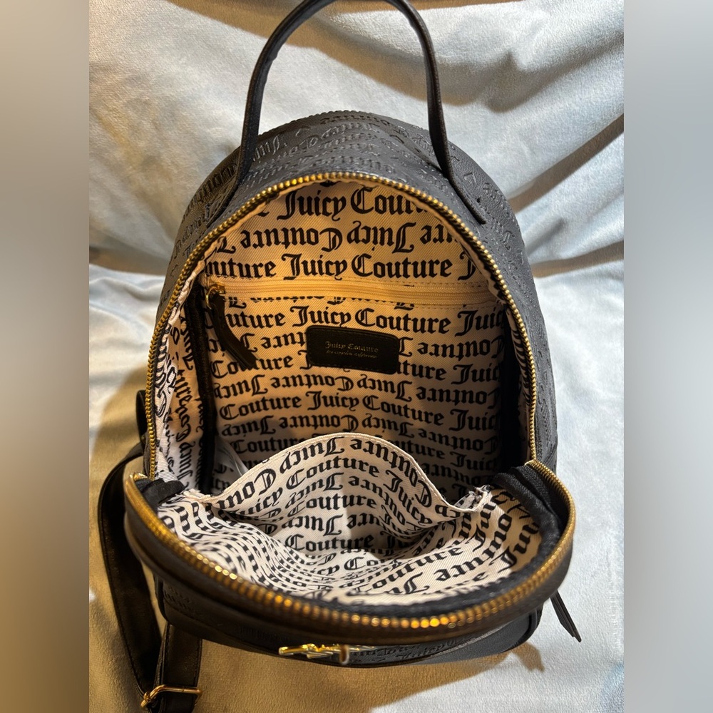 Juicy Couture Black Embossed Mini Backpack Gold Charm – 11 in - Picture 7 of 9